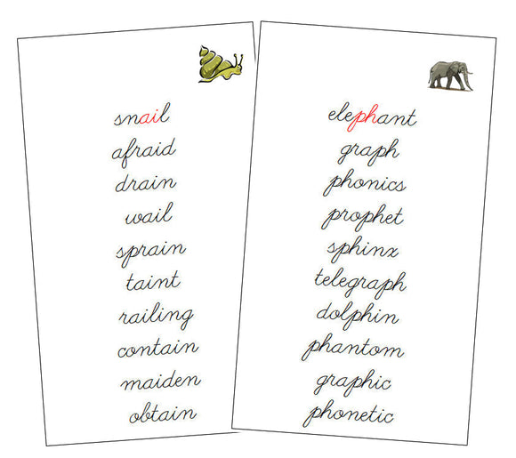 Step 3: Phonogram Cards - Set 1 - CURSIVE - Montessori Print Shop phonogram lesson