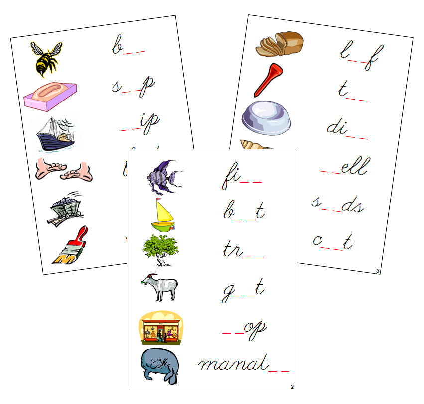 Step 3: Phonogram Sound Cards - Set 1 - CURSIVE - Montessori Print Shop phonogram lesson