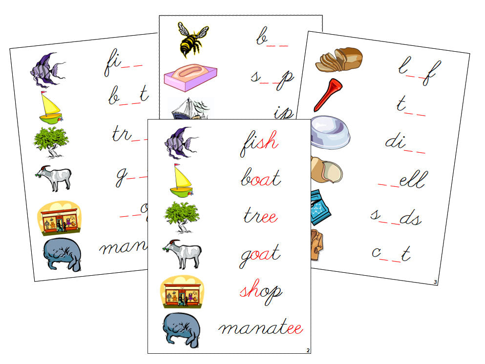 Montessori Step 3: Phonogram Sound Cards - Set 1 - CURSIVE - Montessori Print Shop phonogram lesson