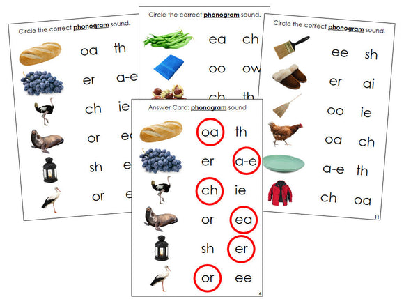 Montessori Step 3: Phonogram Sound Choice Cards - Set 1 (photos) - Montessori Print Shop language program