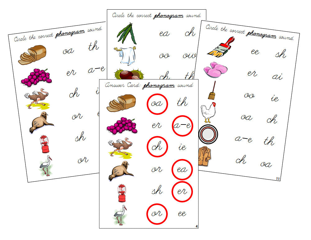 Montessori Step 3: Phonogram Sound Choice Cards - Set 1 - CURSIVE - Montessori Print Shop language lesson