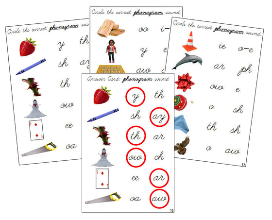Montessori Step 3: Phonogram Sound Choice Cards - Set 2 (photos) - CURSIVE - Montessori Print Shop phonogram lesson