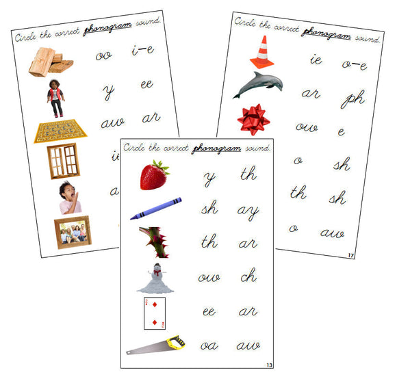 Step 3: Phonogram Sound Choice Cards - Set 2 (photos) - CURSIVE - Montessori Print Shop phonogram lesson