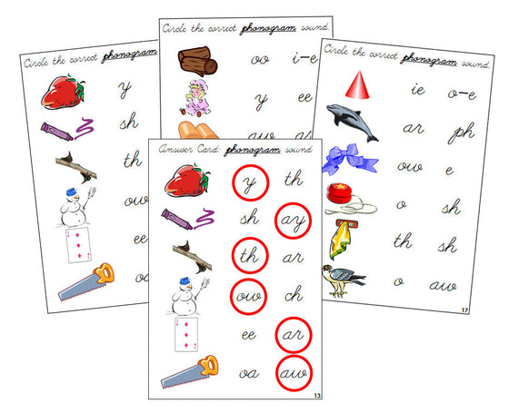 Montessori Step 3: Phonogram Sound Choice Cards - Set 2 - CURSIVE - Montessori Print Shop language lesson