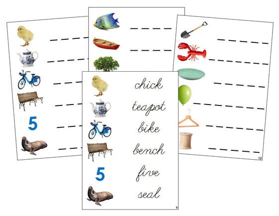 Montessori Step 3: Phonogram Spelling Cards - Set 1 (photos) - CURSIVE - Montessori Print Shop language lesson