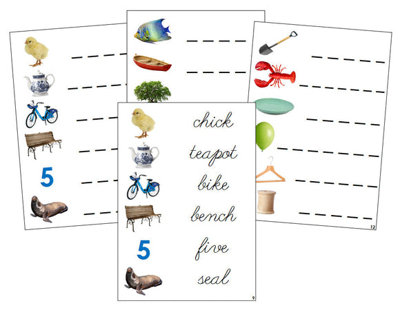 Montessori Step 3: Phonogram Spelling Cards - Set 1 (photos) - CURSIVE - Montessori Print Shop language lesson