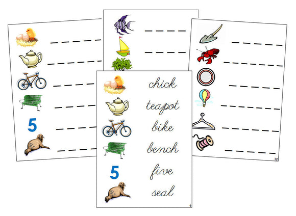 Montessori Step 3: Phonogram Spelling Cards - Set 1 - CURSIVE - Montessori Print Shop language lesson