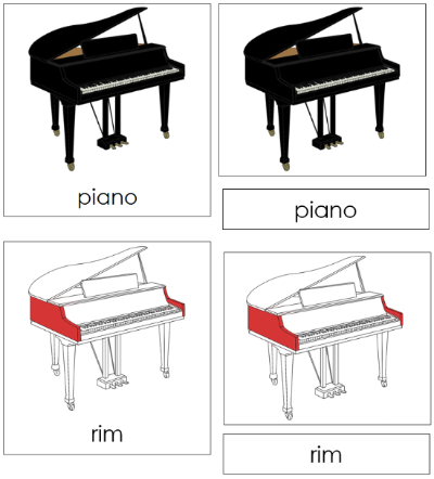 Piano Nomenclature 3-Part Cards (red) - Montessori Print Shop Digital Download
