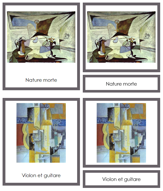 French - Pablo Picasso Art Cards (color-coded) - Montessori Print Shop Digital Download
