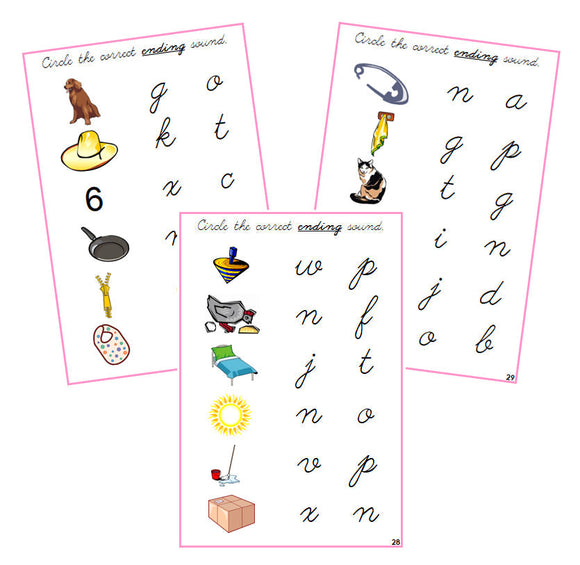 Pink Ending Sound Choice Cards - CURSIVE - Montessori Print Shop phonics