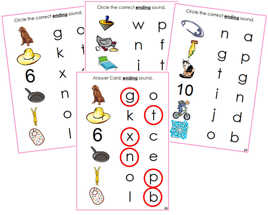 Montessori Pink Ending Sound Choice Cards - phonetic language cards - Montessori Print Shop