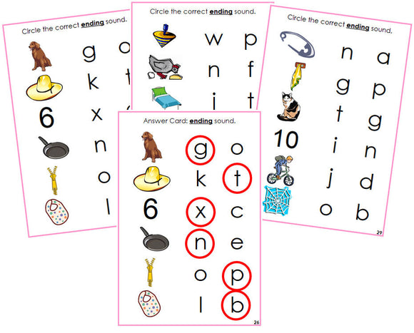 Montessori Pink Ending Sound Choice Cards - phonetic language cards - Montessori Print Shop