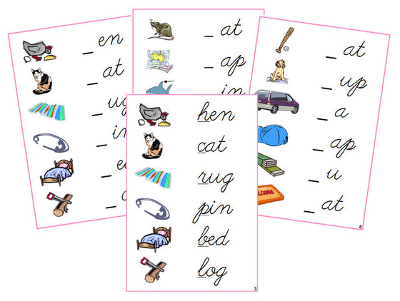 Montessori Pink Initial Sound Cards - CURSIVE - Montessori Print Shop phonics