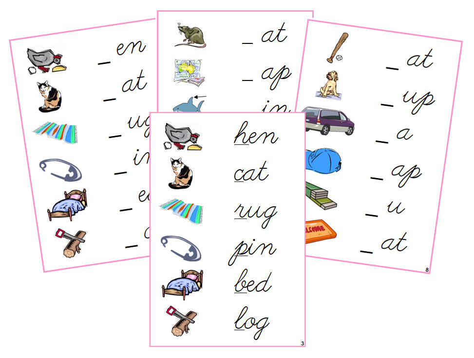 Montessori Phonetic Pink Language Series Bundle (cursive) - Initial Sound Cards -  Montessori Print Shop Phonics Program