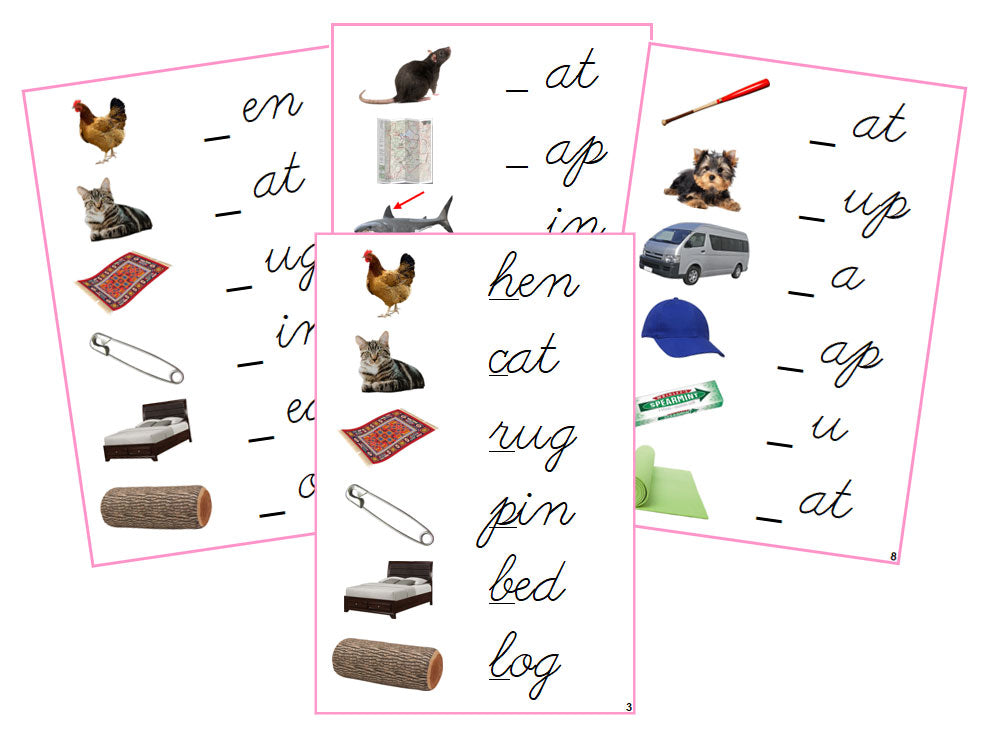 Montessori Pink Initial Sound Cards (photos) - CURSIVE - Montessori Print Shop Digital Download phonics