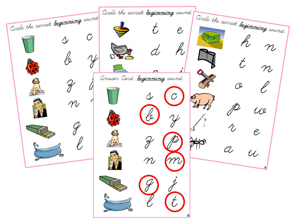 Montessori Phonetic Pink Language Series Bundle (cursive) - Initial Sound Choice Cards -  Montessori Print Shop Phonics Program