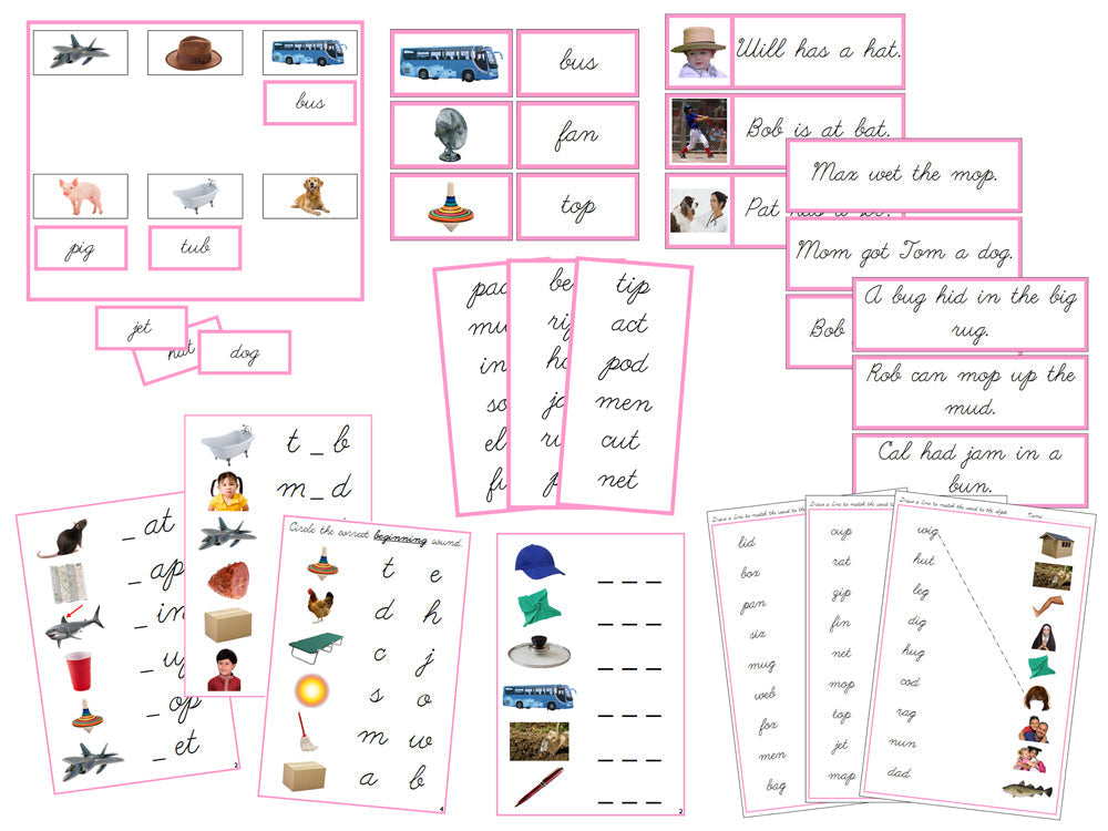Montessori Pink Language Series Bundle (photos) - CURSIVE - Montessori Print Shop Digital Download