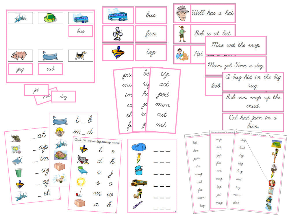 Montessori Phonetic Pink Language Series Bundle (cursive) - Montessori Print Shop Digital Download Phonics Program