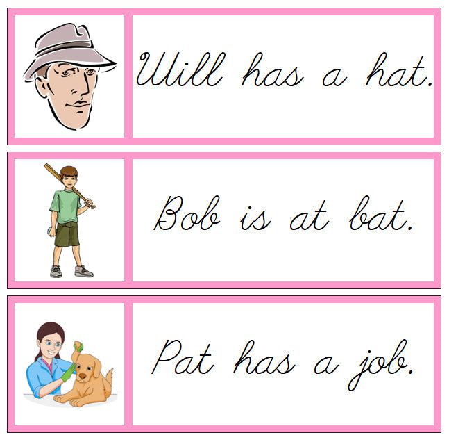 Pink Sentence Cards - Set 1 - CURSIVE - Montessori Print Shop Digital Download phonics lesson