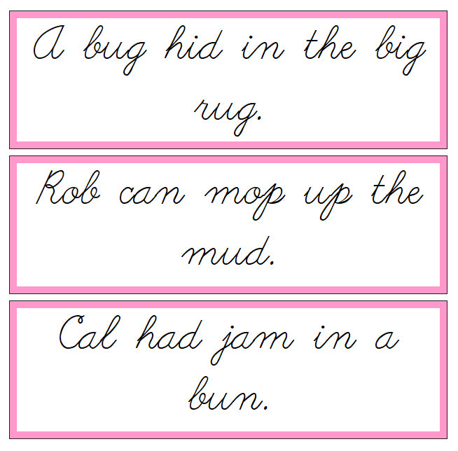Montessori Pink Language Series Bundle (photos) - CURSIVE  - Phonetic Sentence Cards (set 3) - Montessori Print Shop Digital Download Phonics Program