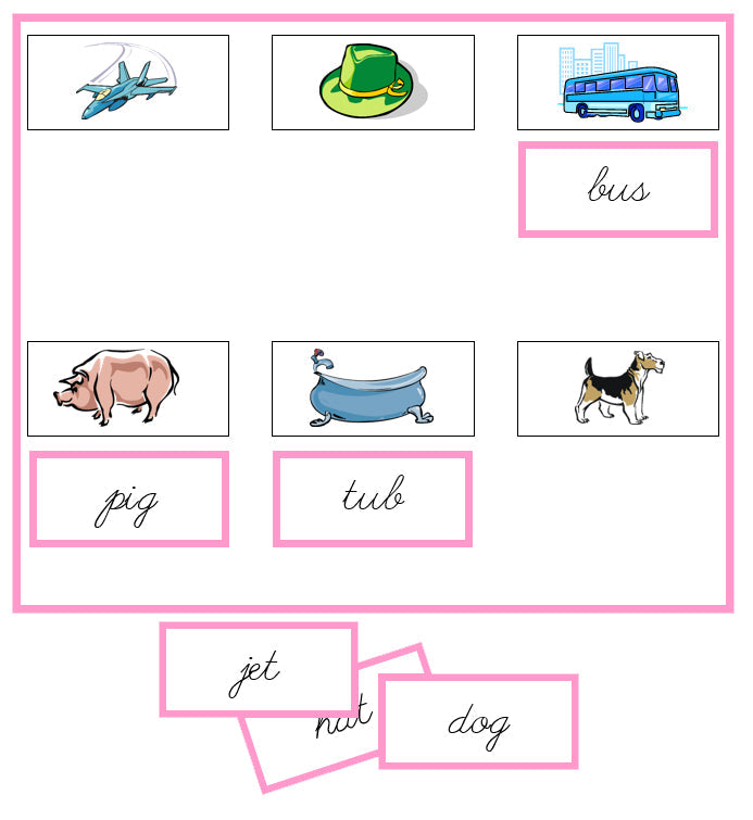 Pink Sheets & Labels - CURSIVE - Montessori Print Shop phonics lesson
