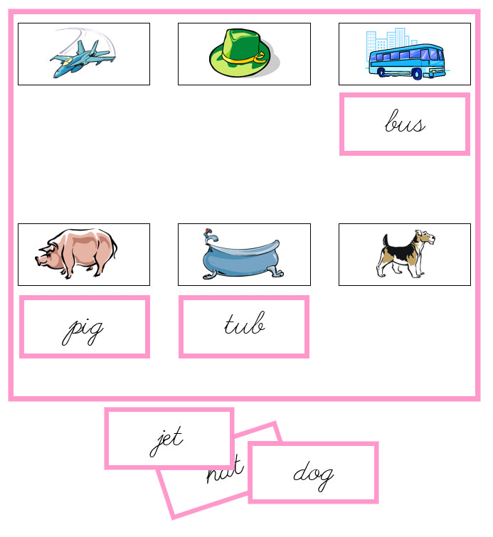 Montessori Phonetic Pink Language Series Bundle (cursive) - Phonetic Sheets and Labels -  Montessori Print Shop Phonics Program