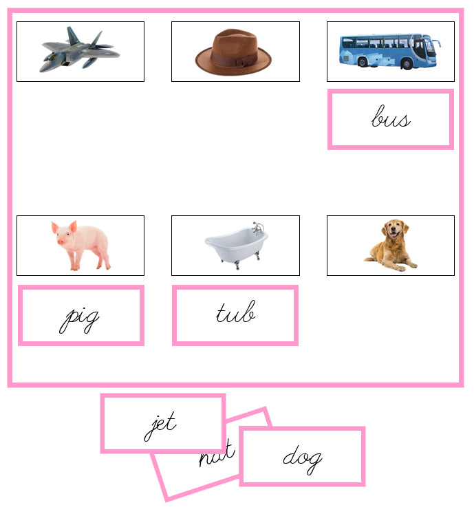 Pink Sheets & Labels (photos) - CURSIVE - Montessori Print Shop Digital Download phonics lesson