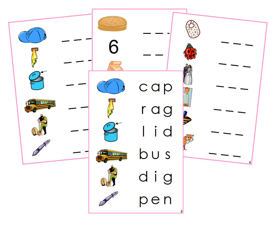 Montessori Pink Spelling Cards - Phonetic spelling cards - Montessori Print Shop
