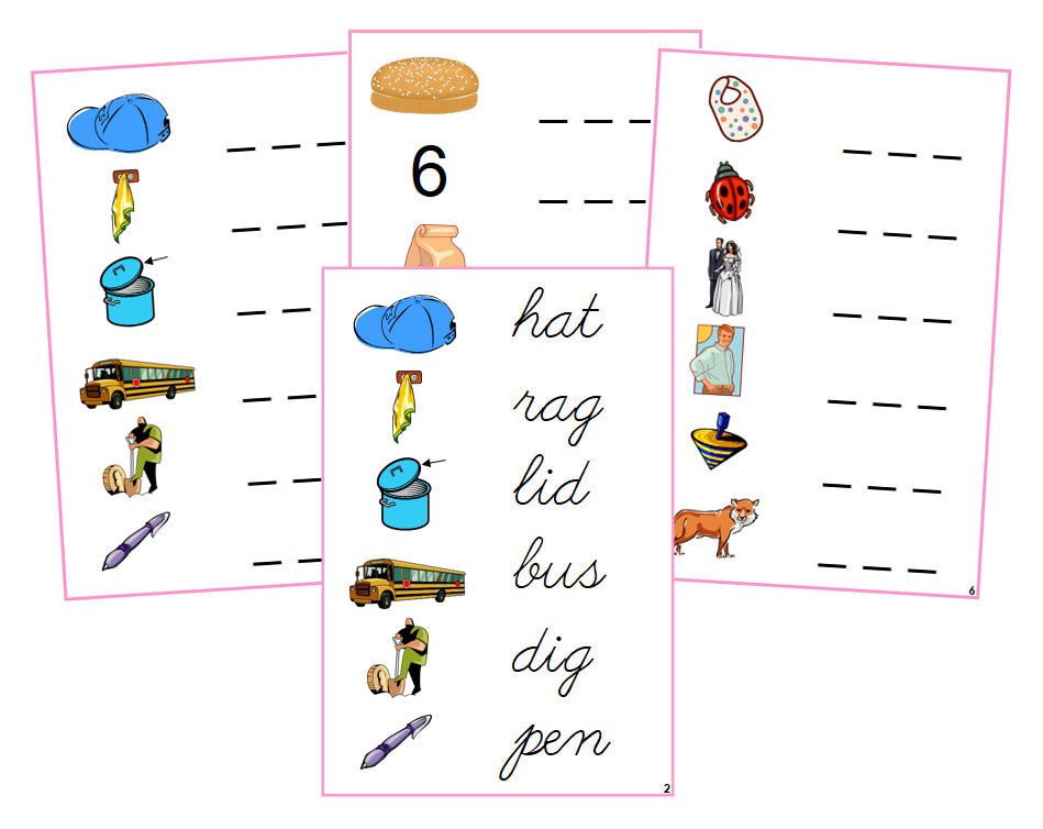 Montessori Pink Spelling Cards - CURSIVE - Montessori Print Shop Digital Download phonics lesson