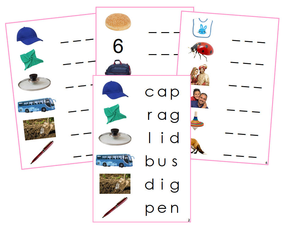 Montessori Pink Language Series Phonetic Spelling Cards - Montessori Print Shop phonics program