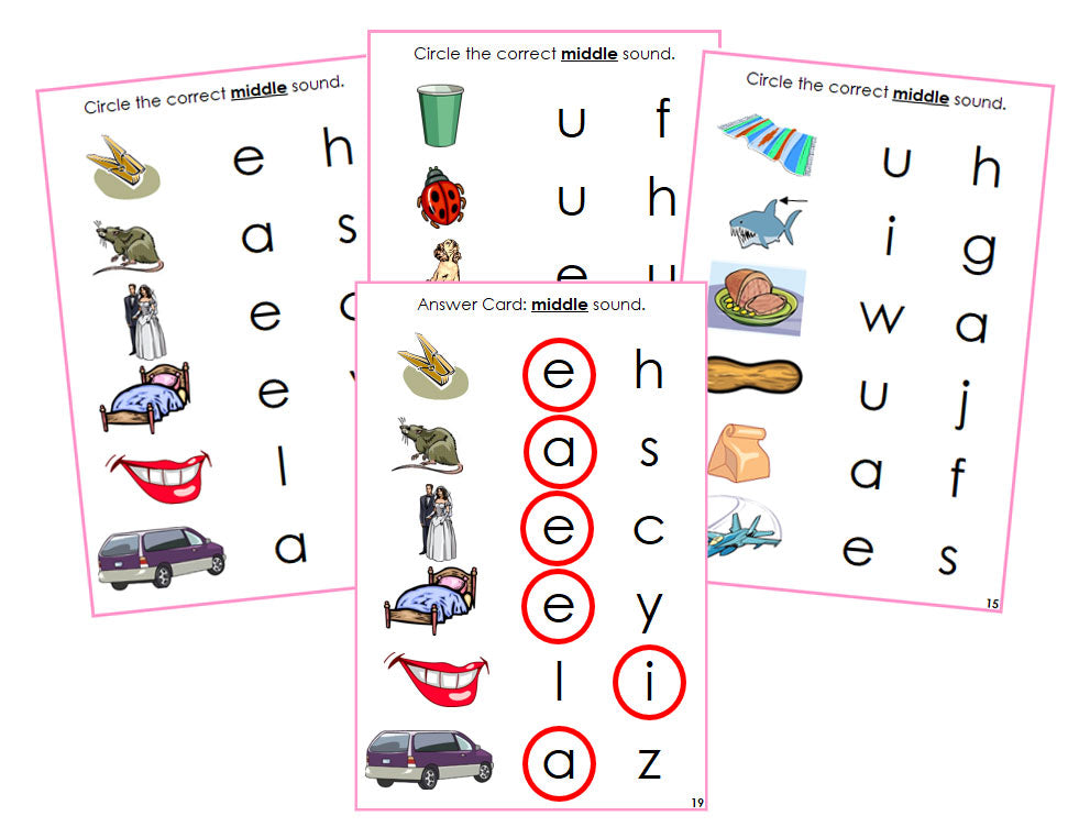 Montessori Pink Language Series Bundle - Pink Phonetic Vowel Sound Choice Cards - Montessori Print Shop phonic program