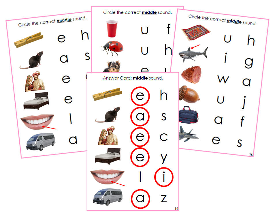 Montessori Pink Language Series Phonetic Vowel Sound Choice Cards - Montessori Print Shop Phonics program