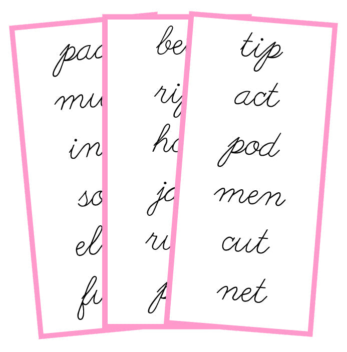 Montessori Phonetic Pink Language Series Bundle (cursive) - Phonetic Word Lists -  Montessori Print Shop Phonics Program
