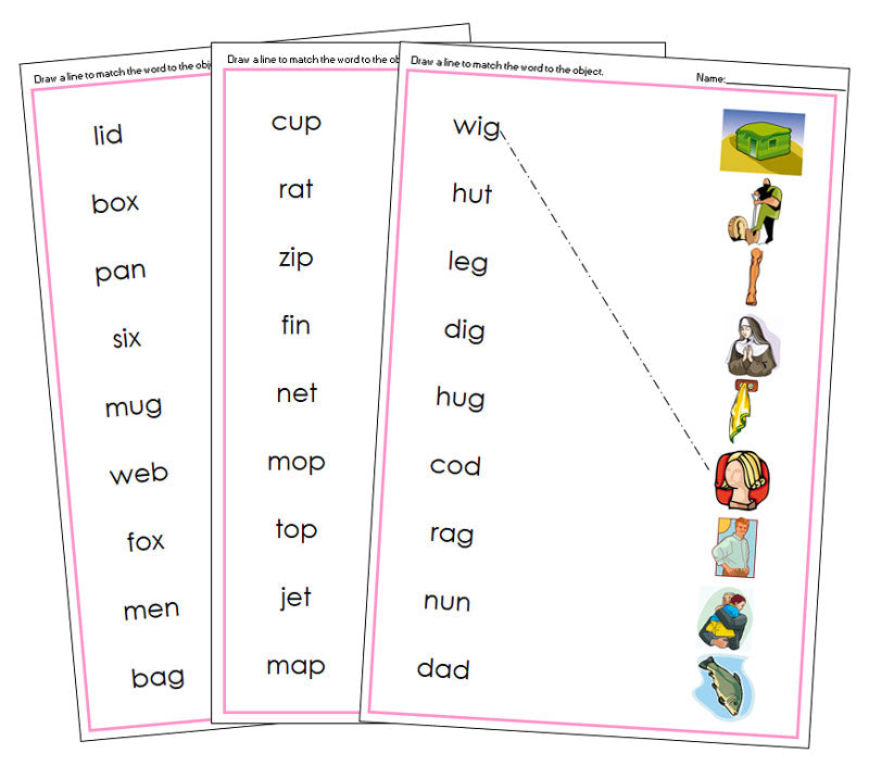 Pink Word & Picture Match - phonetic language cards - Montessori Print Shop Digital Download