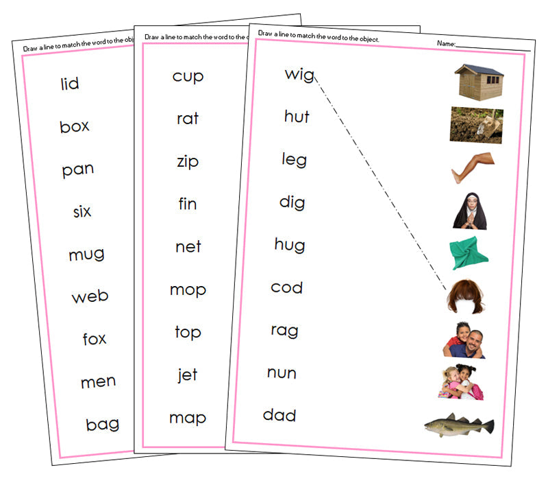 Montessori Pink Language Series Phonetic Words & Pictures Matching - Montessori Print Shop Phonics program