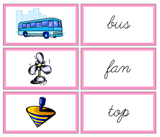 Pink Words & Picture Cards - CURSIVE - Montessori Print Shop Digital Download phonics lesson