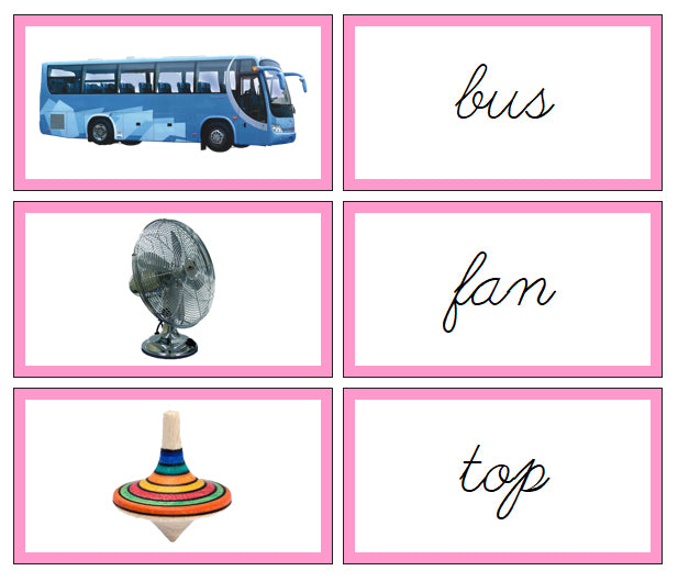 Pink Words & Picture Cards (photos) - CURSIVE - Montessori Print Shop Digital Download phonics lesson