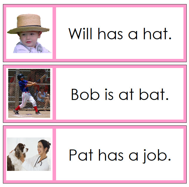 Montessori Pink Language Series Phonetic Sentence Cards (set 1) - Montessori Print Shop Digital Download Phonics program