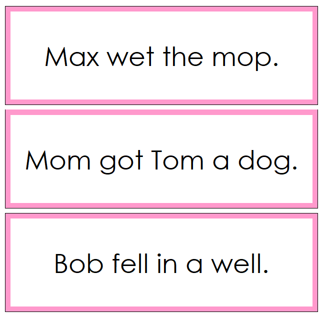 Montessori Pink Language Series Phonetic Sentence Cards (set 2) - Montessori Print Shop Digital Download Phonics program