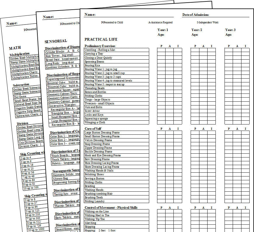 Primary Montessori Record-Keeping Forms - Montessori Print Shop Digital Download