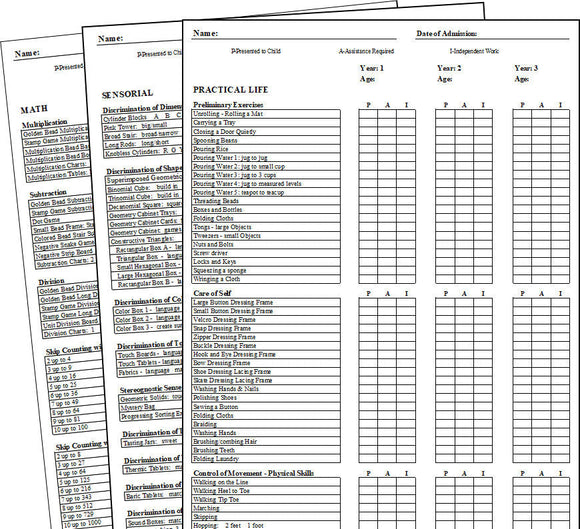 Primary Montessori Record-Keeping Forms - Montessori Print Shop