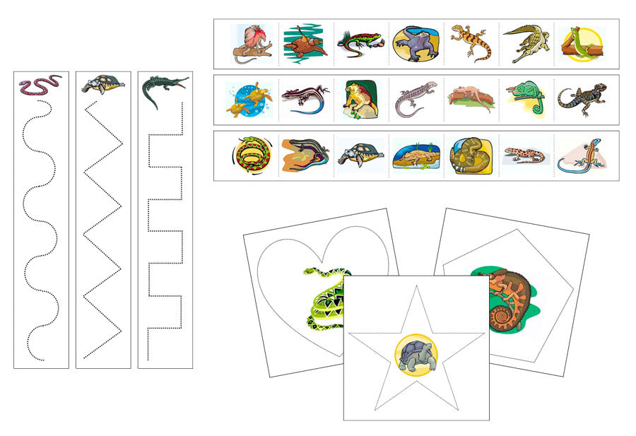 Reptiles Cutting Work - Preschool Activity - Montessori Print Shop Digital Download