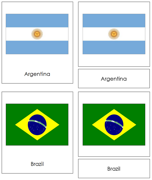 Flags of South America 3-Part Cards - Montessori Print Shop Digital Download