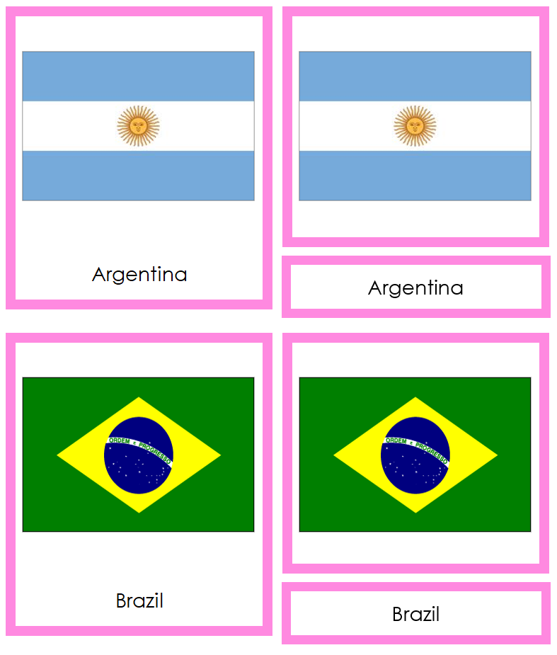 Flags of South America 3-Part Cards (color-coded) - Montessori Print Shop Digital Download