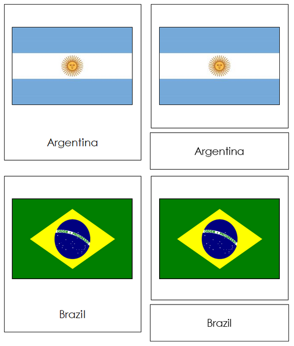 South American Flags - Montessori continent cards