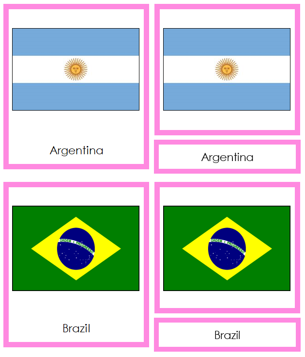 Flags of South America 3-Part Continent Cards - Montessori Print Shop Digital Download