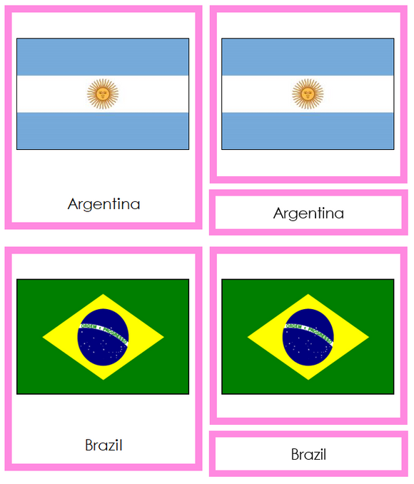 South American Flags - Montessori continent cards