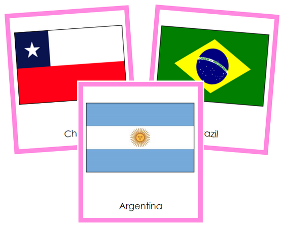 South American Flags - Montessori continent cards