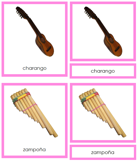 South American Musical Instruments (color-coded) - Montessori geography cards