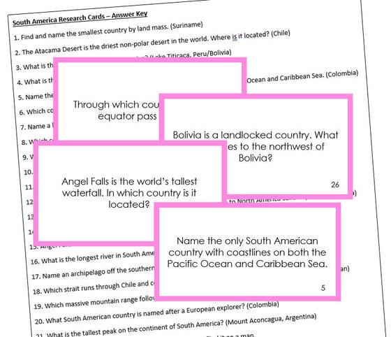 South American Geography Research Cards (color-coded)- Montessori Print Shop
